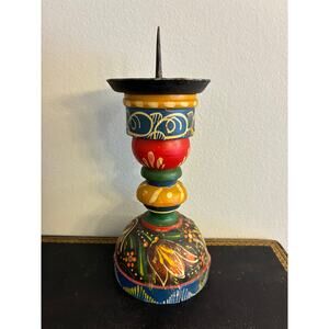 Vintage West Germany folk art candlestick holder, Bauernmalerei style